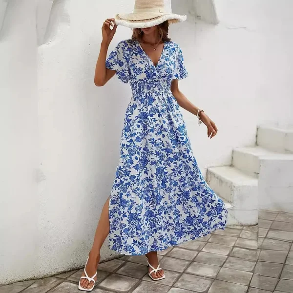 Deep V Split Dress