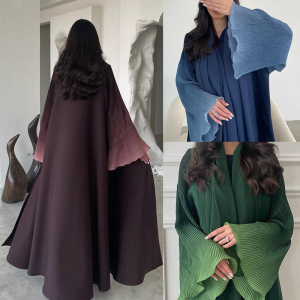 Hot sale robe Arab Dubai chiffon pleated fan-shaped sleeves color matching jacket women's clothing