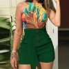 Solid Button Front Shorts Tie Waist Beach Summer High Waist Shorts Women's Clothing