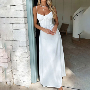 2025 European and American Women's Clothing New Style Elegant Lace up A-line Solid Color Medium Length Dress