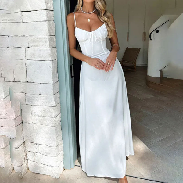 2025 European and American Women's Clothing New Style Elegant Lace up A-line Solid Color Medium Length Dress
