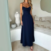 2025 European and American Women's Clothing New Style Elegant Lace up A-line Solid Color Medium Length Dress